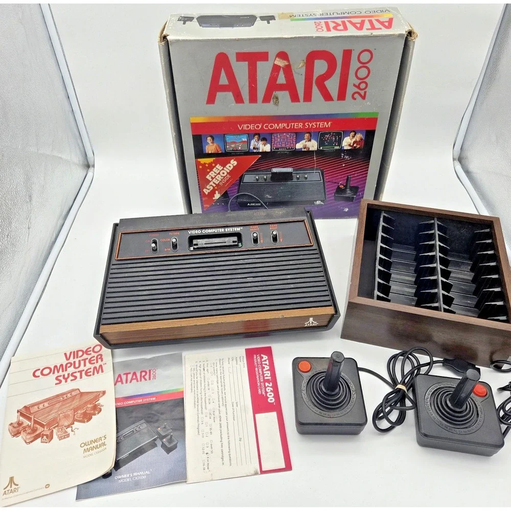 Atari CX2600A w Vader Box Manuals Registration 2x Joystick Controllers Bundle